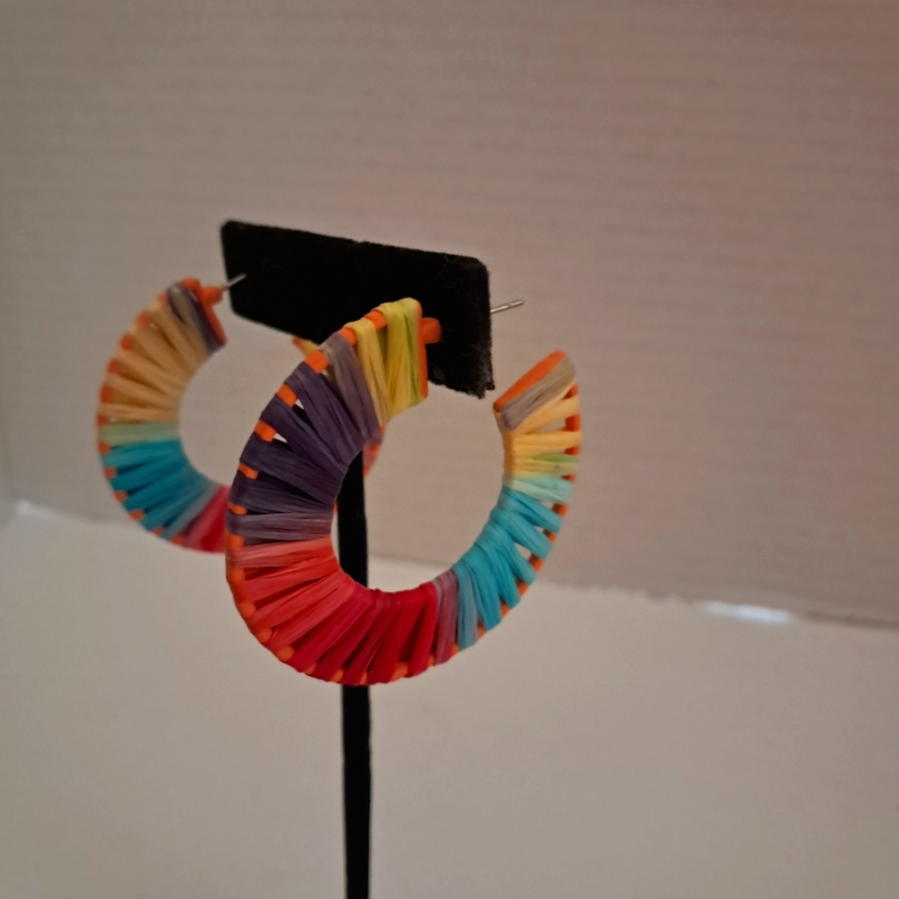 Rattan Hoop Multi Color Earrings